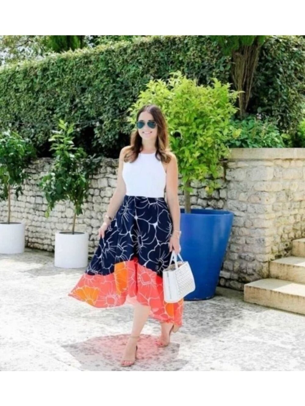 hutch Anthropologie Peachy High-Low Dress Color Block Floral Navy Multicolor M - Picture 16 of 16